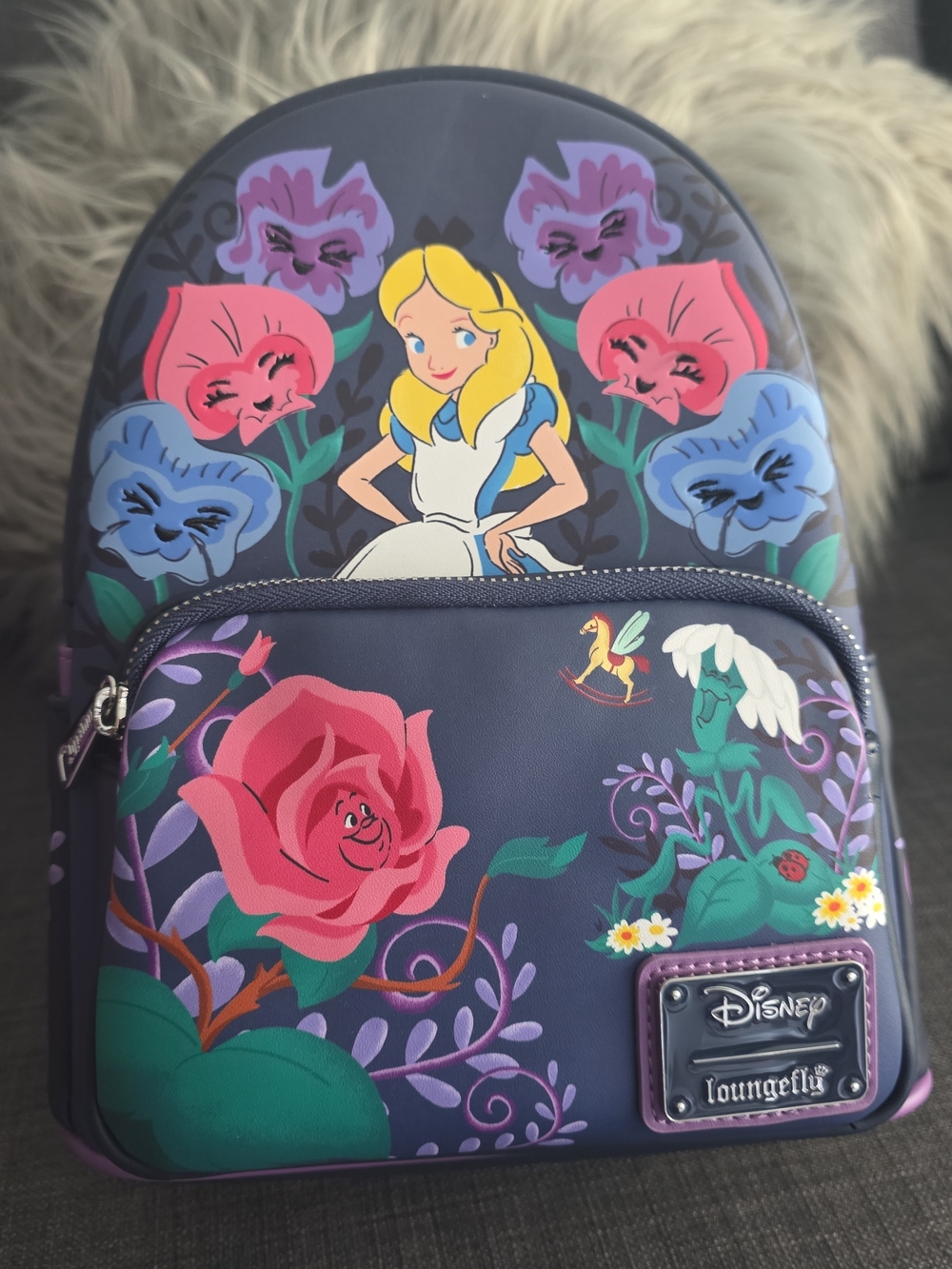 Disney x Loungefly Hard Tag Alice in Wonderland Purple Floral Mini Backpack
